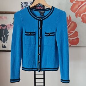 C by BLOOMINGDALE'S Tipped Grandfather 100% 2‎ Ply Cashmere Cardigan Sweater M